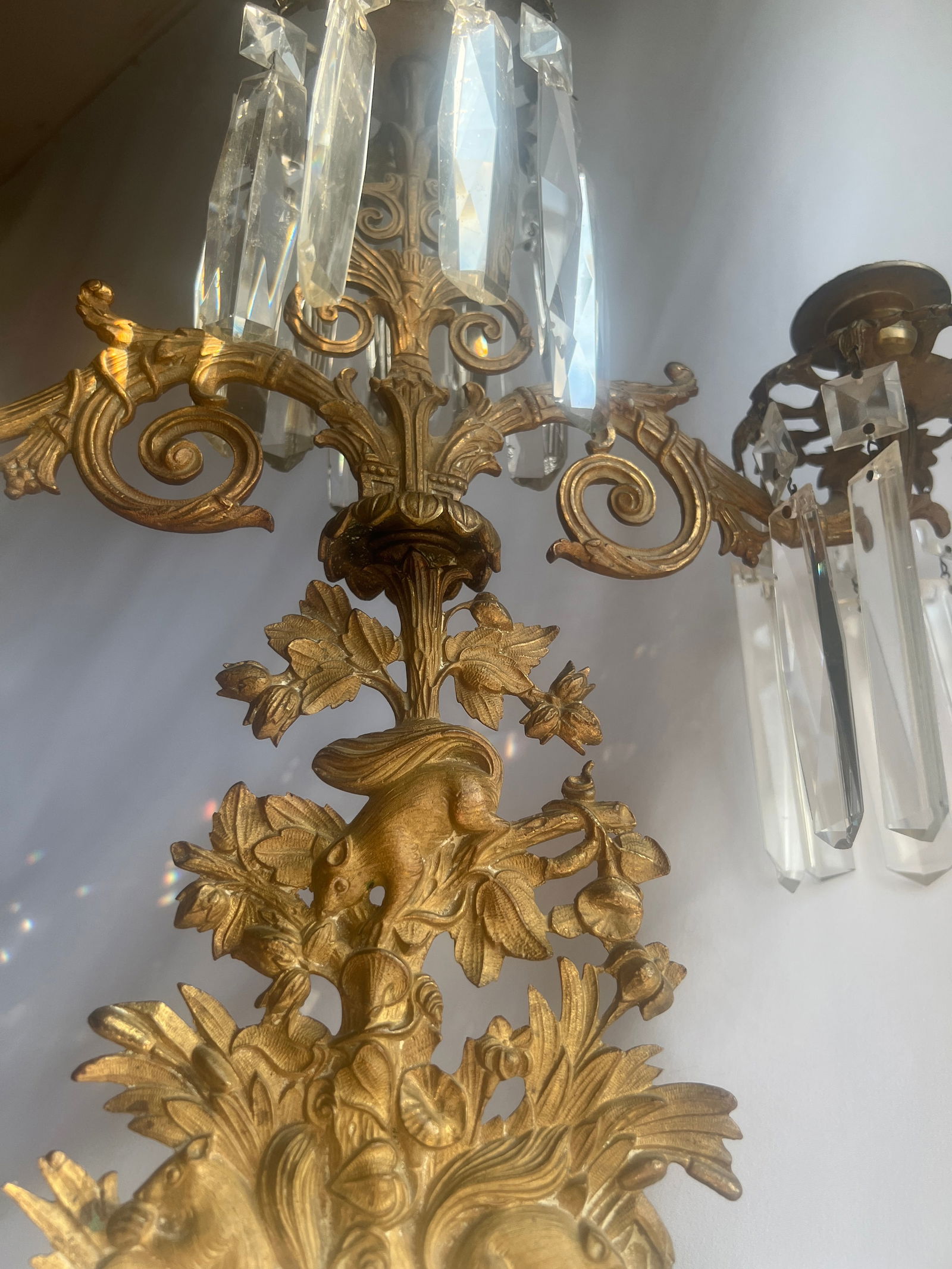 19th Century Girandole Crystal, Brass and Marble Candelabra - 4