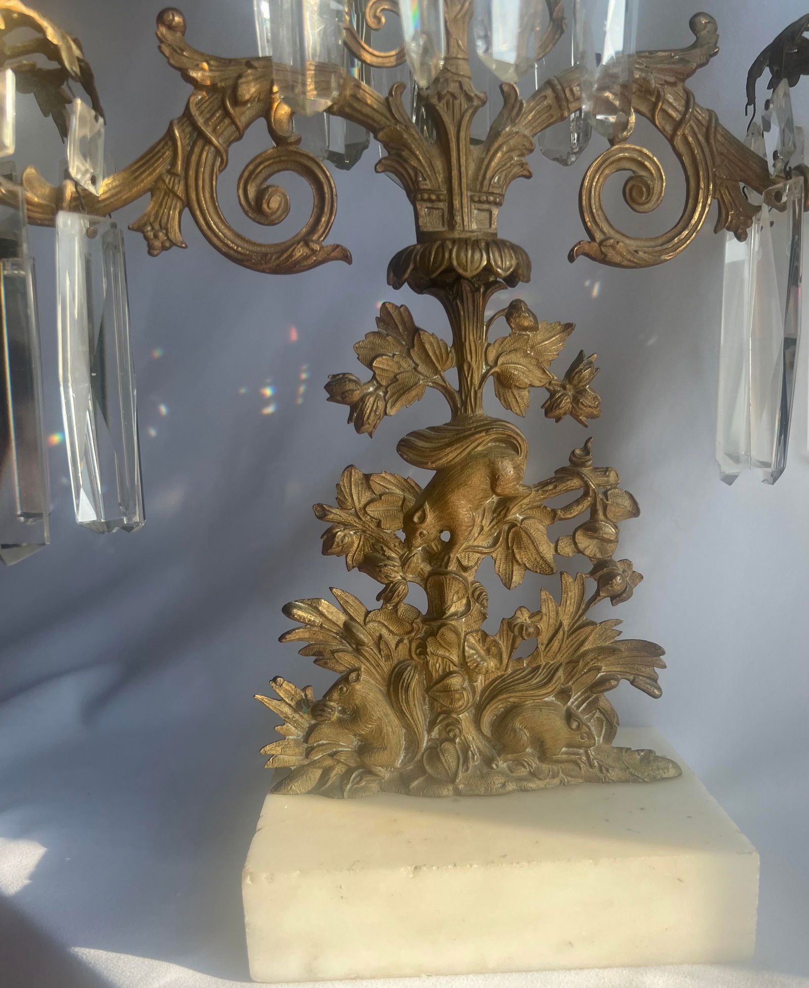 19th Century Girandole Crystal, Brass and Marble Candelabra - 5