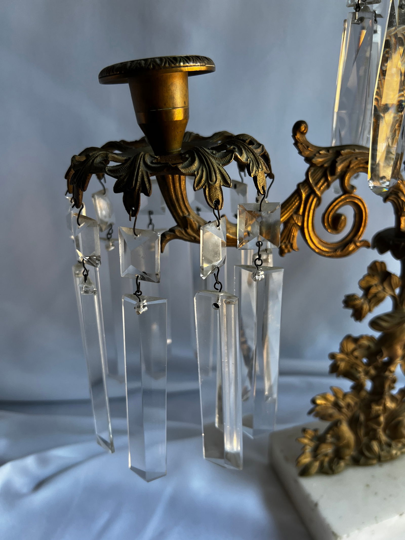 19th Century Girandole Crystal, Brass and Marble Candelabra - 7