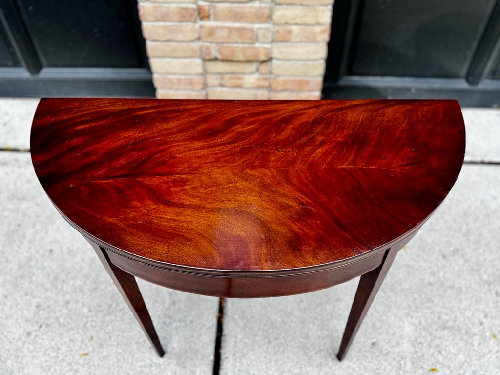 Antique Emerald Green Leather Top Flame Mahogany Table - 10