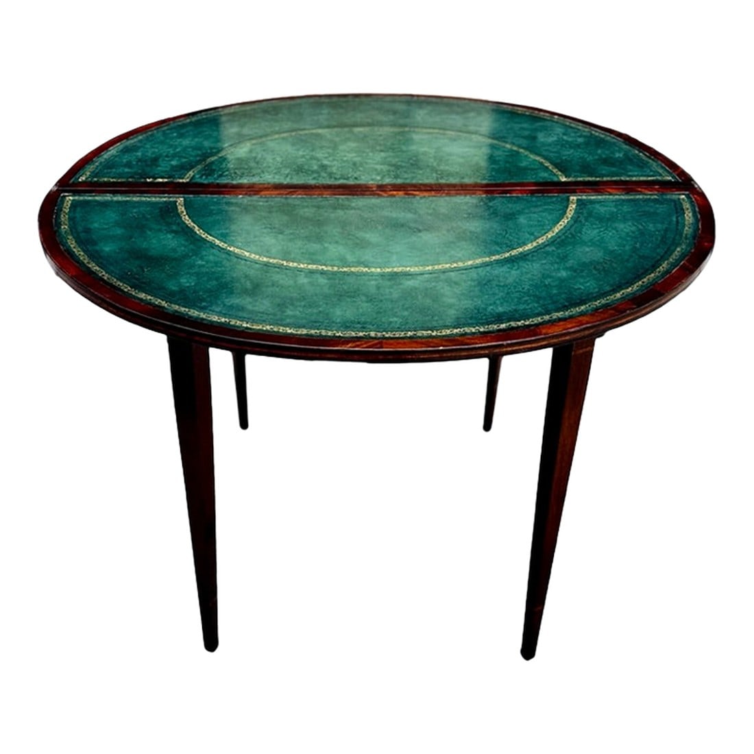 Antique Emerald Green Leather Top Flame Mahogany Table (1 of 10)
