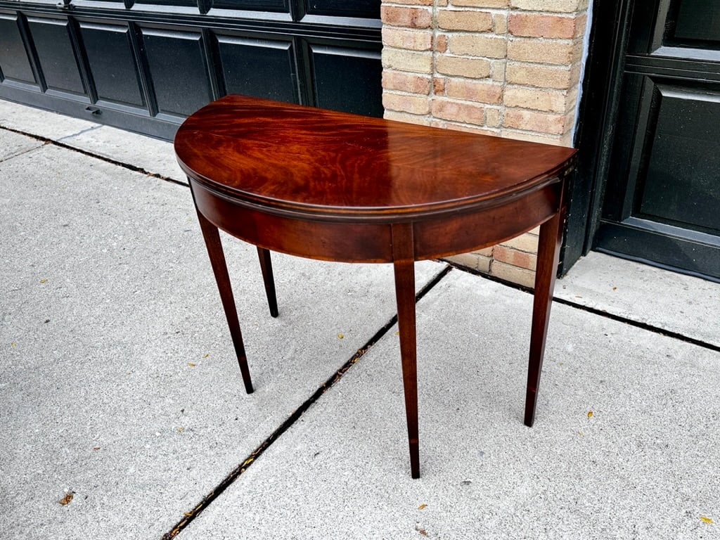 Antique Emerald Green Leather Top Flame Mahogany Table - 9