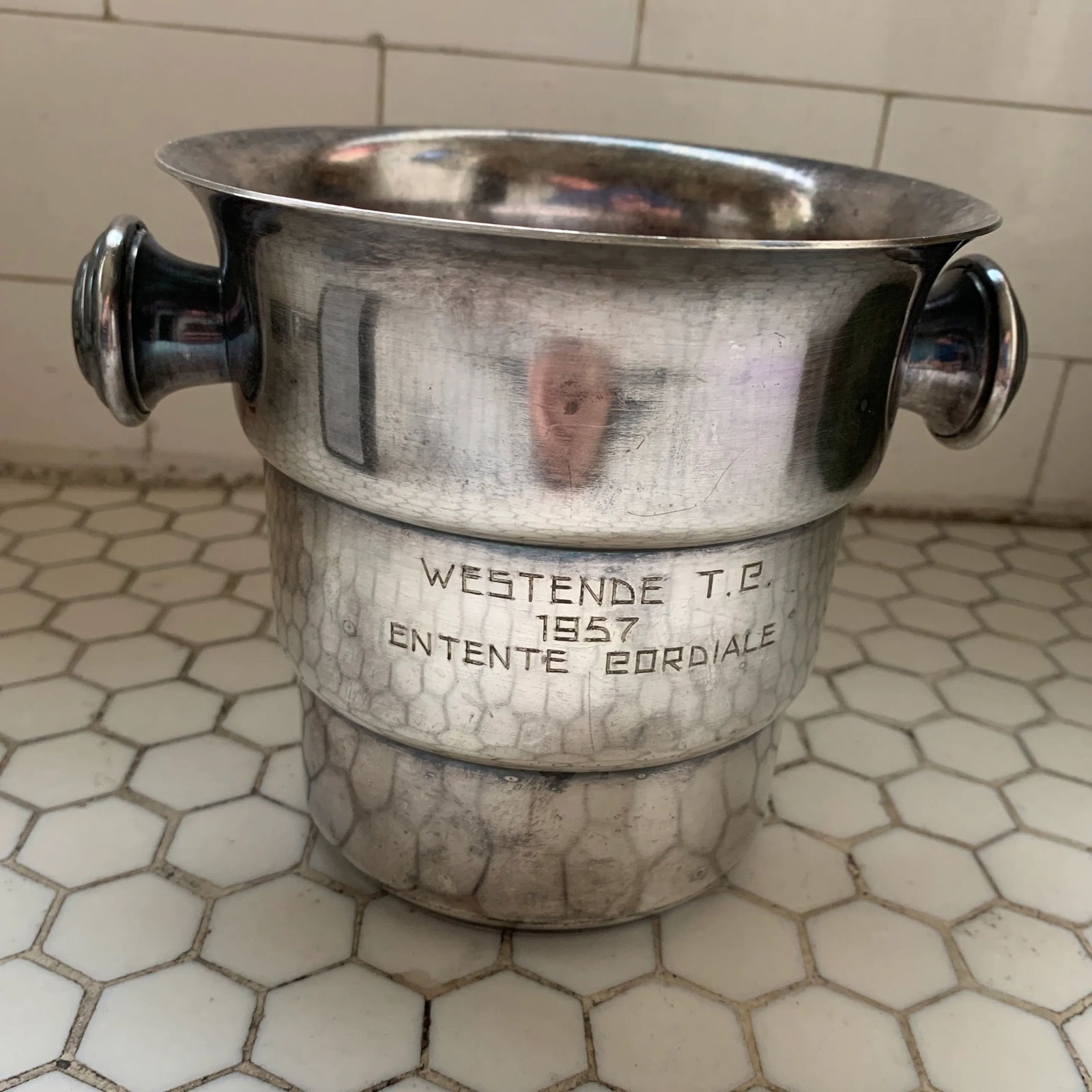 Mid Century Silver Engraved Mini Champagne Bucket 1957 - 10