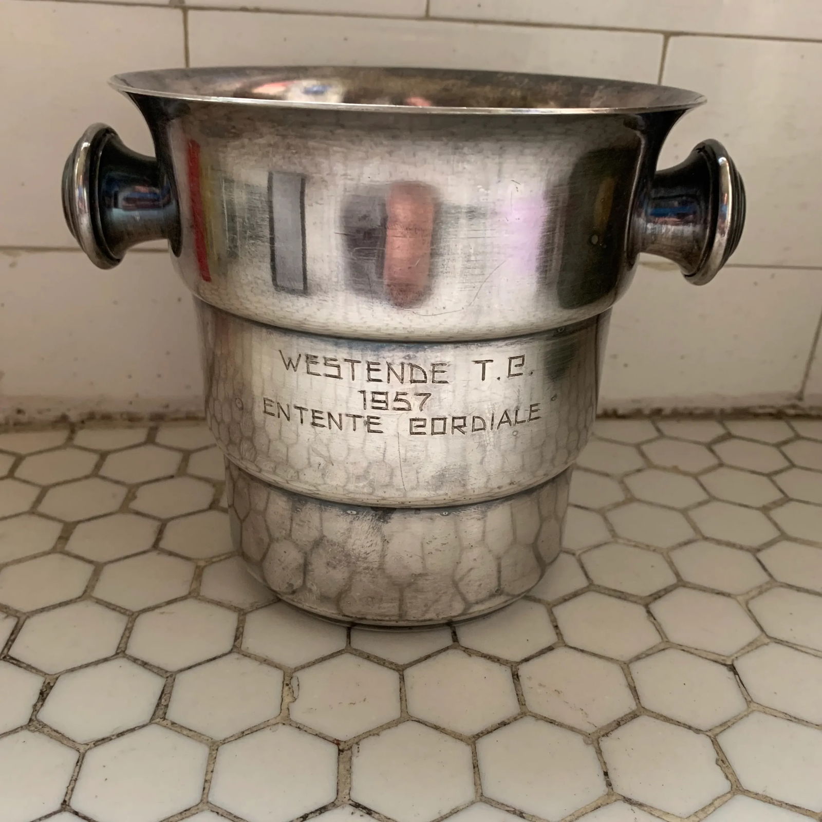 Mid Century Silver Engraved Mini Champagne Bucket 1957 - 12