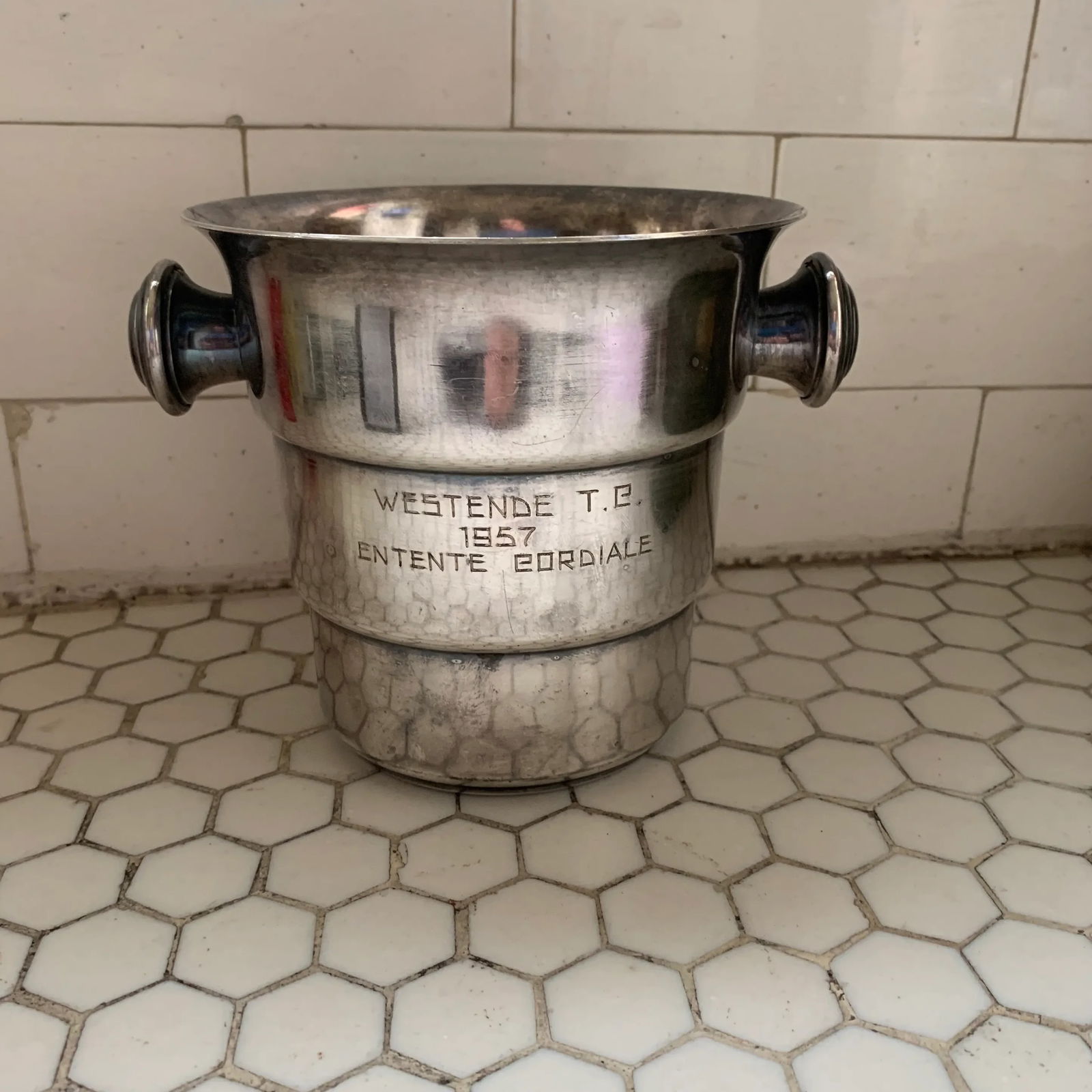 Mid Century Silver Engraved Mini Champagne Bucket 1957 - 2