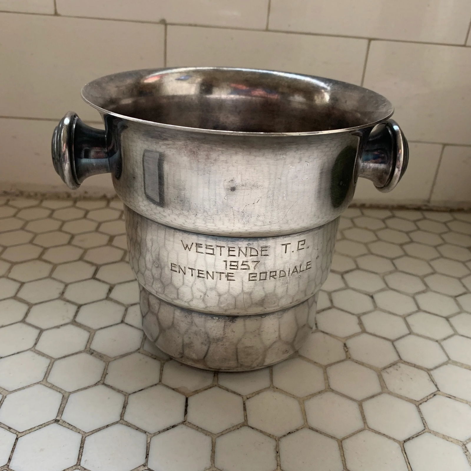 Mid Century Silver Engraved Mini Champagne Bucket 1957 - 9