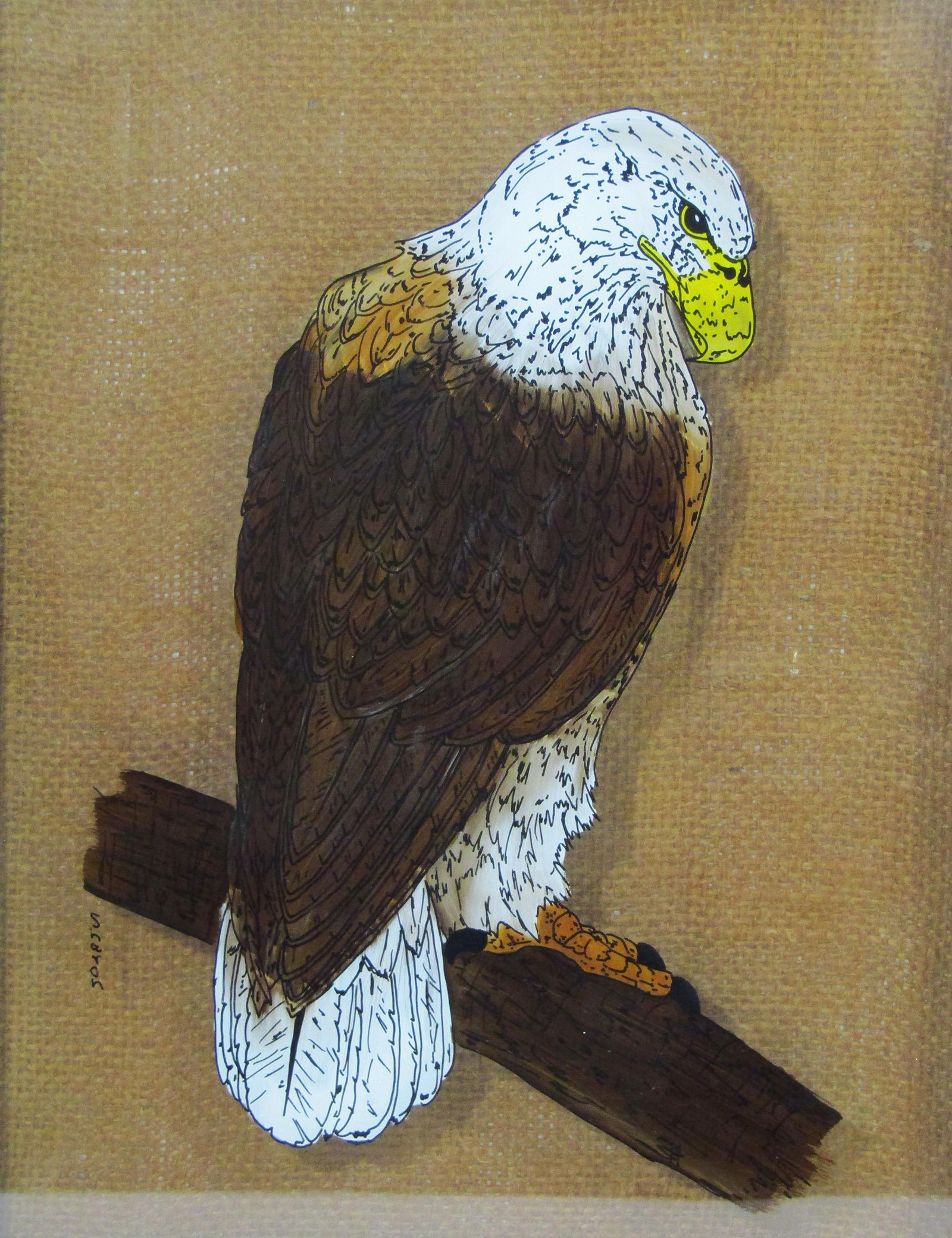 American Bald Eagle Reverse Painting on Glass by Sharon Adkison - 1980s Vintage - 4