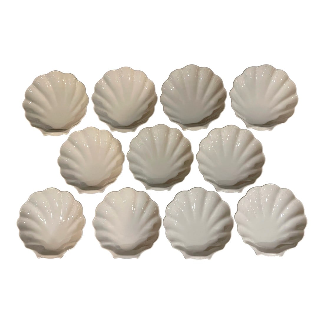 Late 20th Century Porcelain Scallop Shell Motif Salad or Dessert Dishes - Set of Eleven (1 of 6)