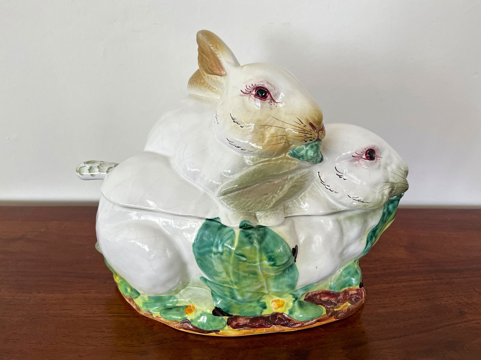 Large 1960s Vintage Nesting Rabbit Tureen With Ladle, Italian Majolica - 2