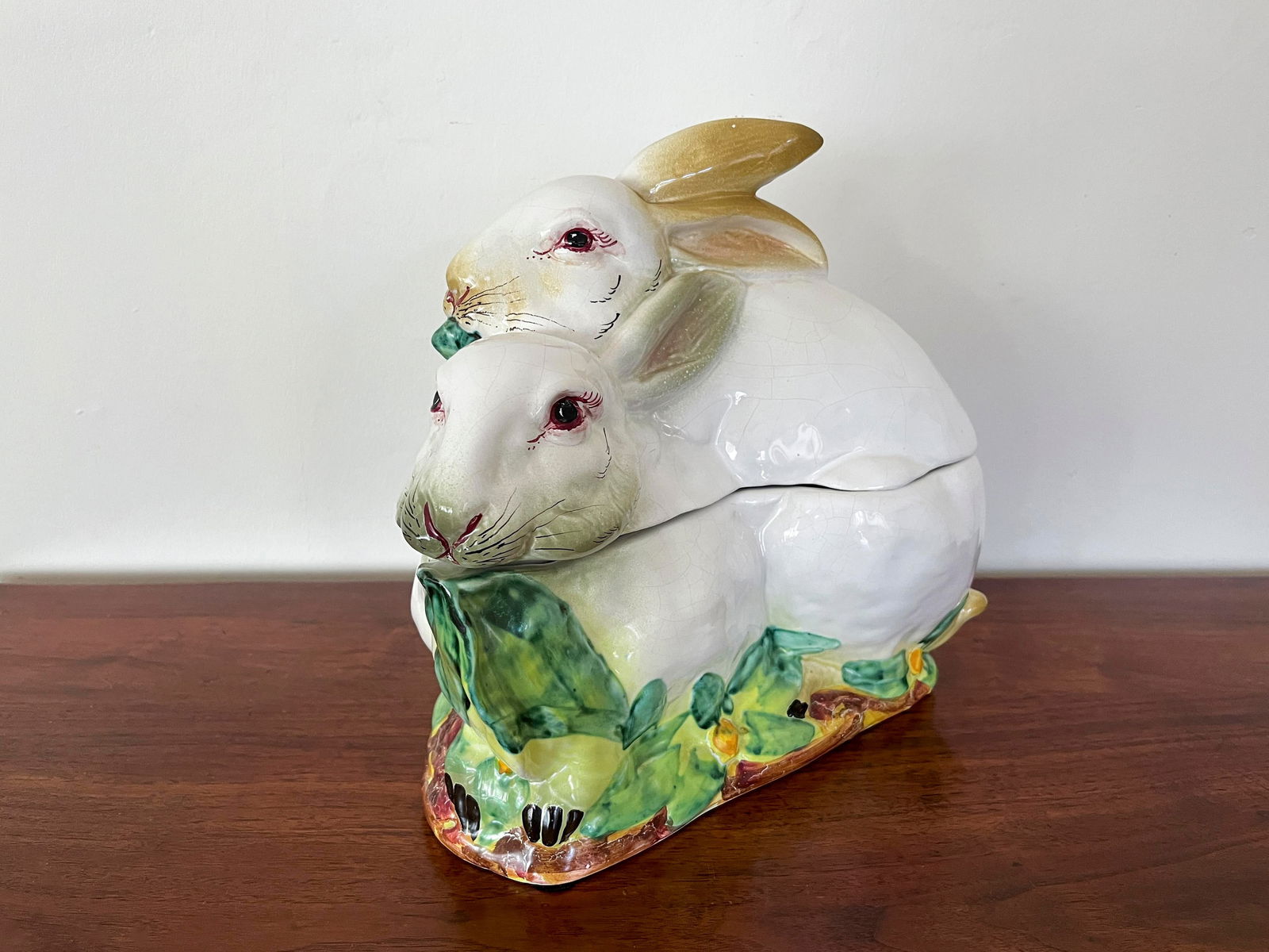 Large 1960s Vintage Nesting Rabbit Tureen With Ladle, Italian Majolica - 3