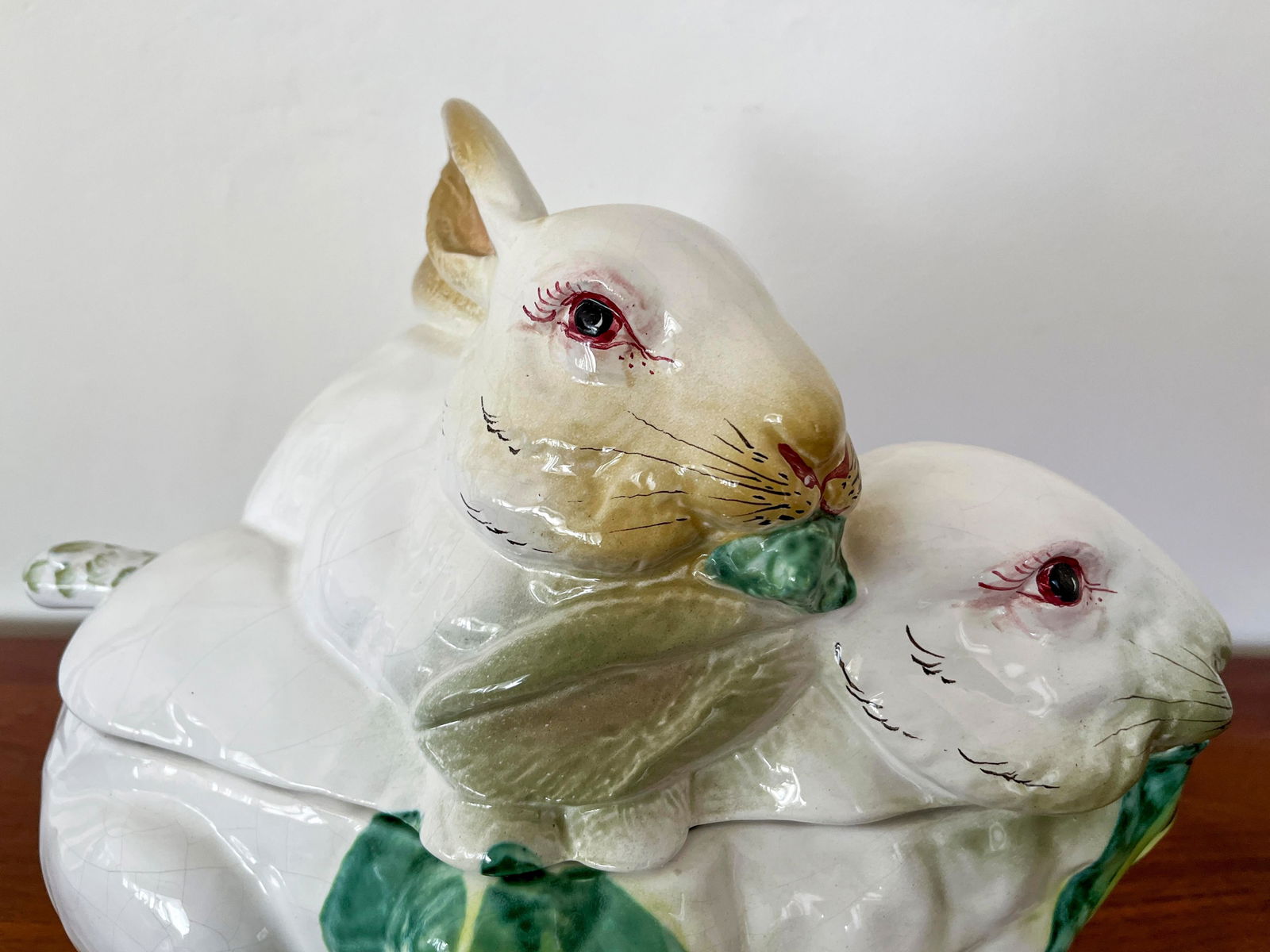 Large 1960s Vintage Nesting Rabbit Tureen With Ladle, Italian Majolica - 5