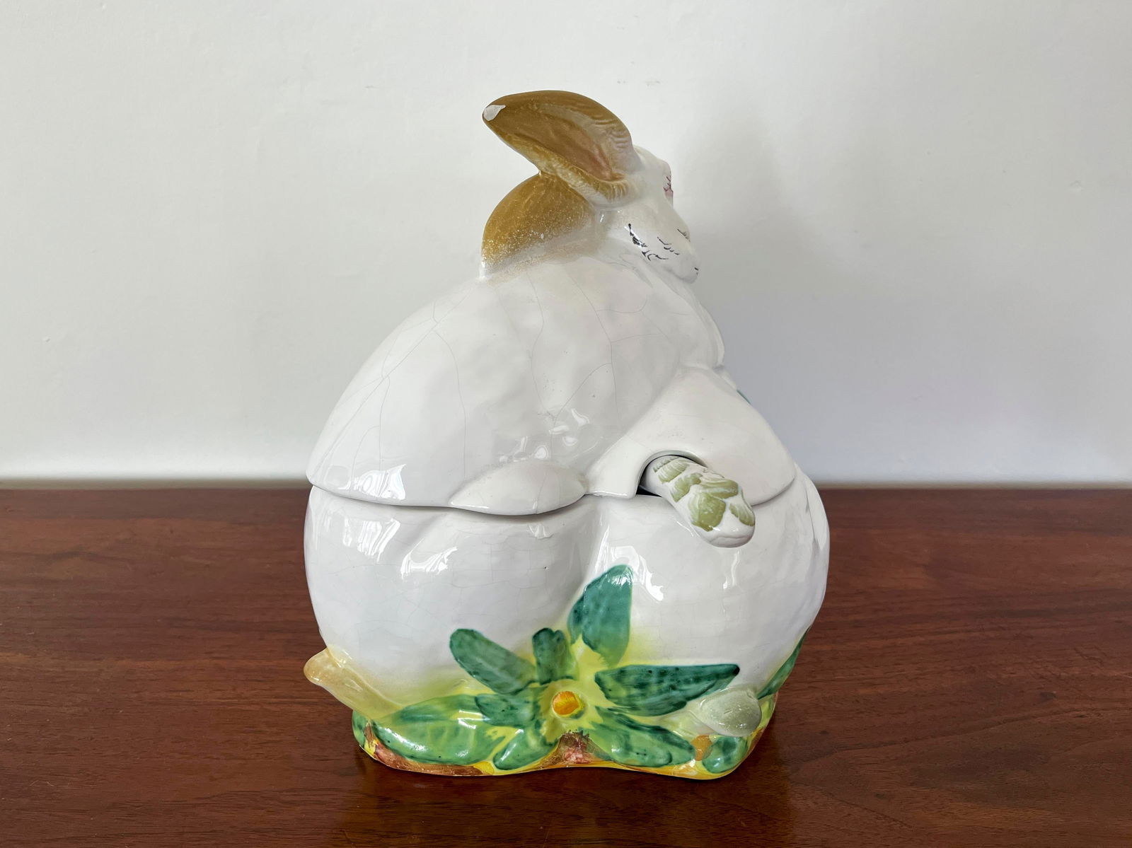 Large 1960s Vintage Nesting Rabbit Tureen With Ladle, Italian Majolica - 6