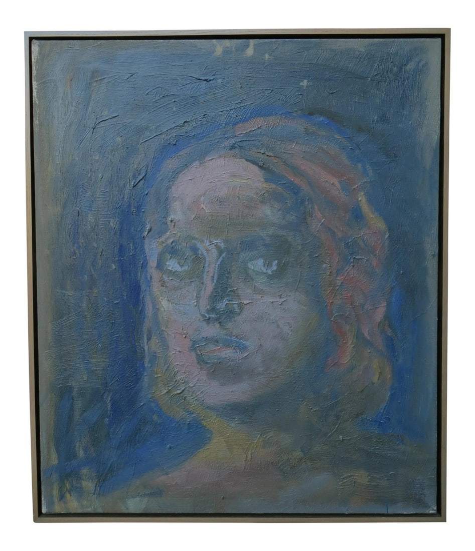 Cliffton Peacock Figurative Portrait: This expressive, figurative portrait is by Cliffton Peacock (1953-). The painting measures 40 x 34 inches (42 x 36 inches framed.) It is composed of oil on canvas. The painting is signed and dated (19