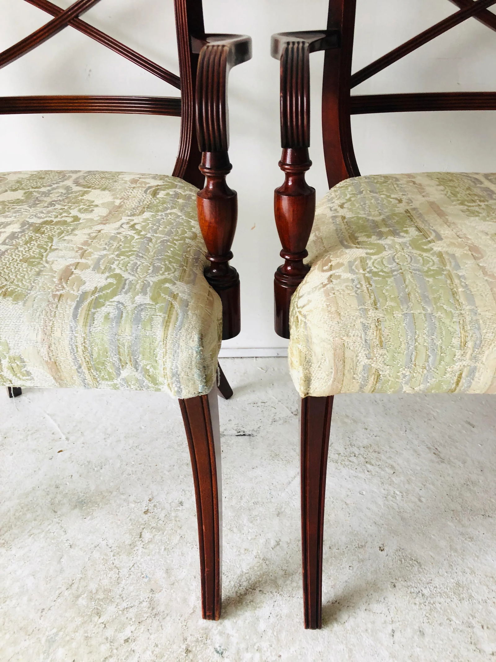 Hollywood Regency English Style Mahogany Arm Chairs, Pair - 2