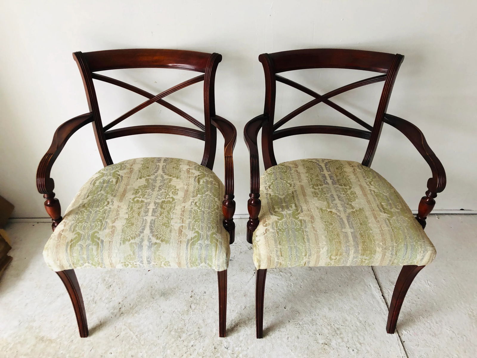 Hollywood Regency English Style Mahogany Arm Chairs, Pair - 3