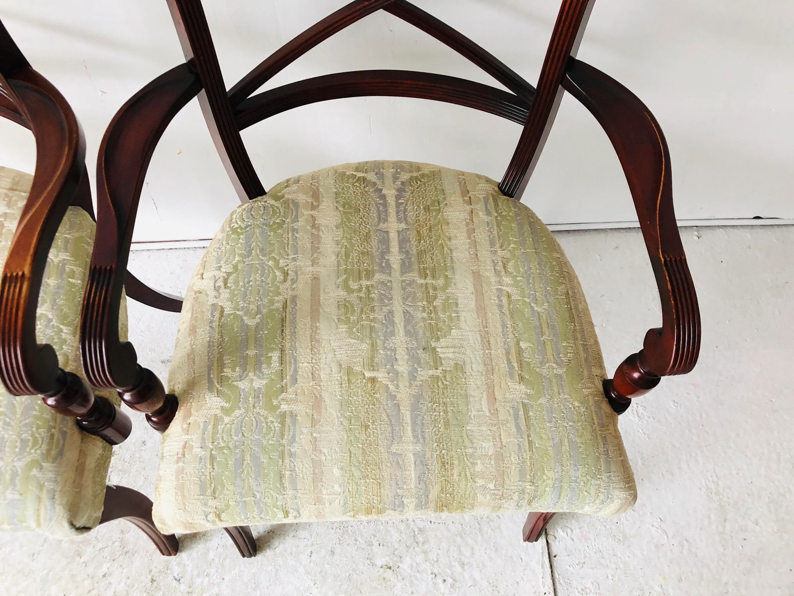 Hollywood Regency English Style Mahogany Arm Chairs, Pair - 4