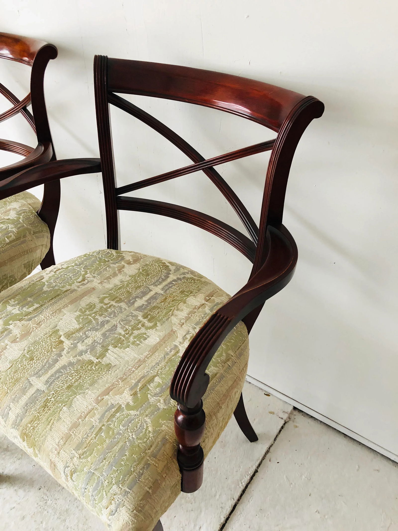 Hollywood Regency English Style Mahogany Arm Chairs, Pair - 5