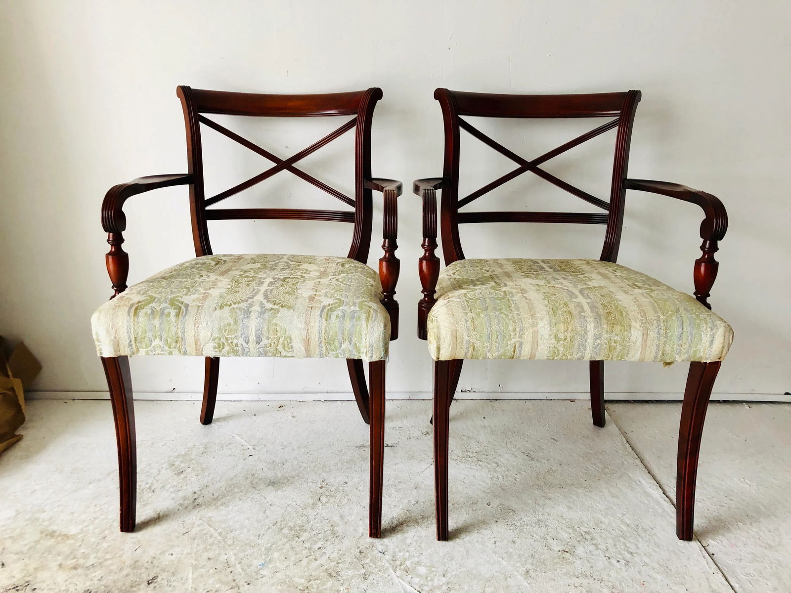 Hollywood Regency English Style Mahogany Arm Chairs, Pair - 9