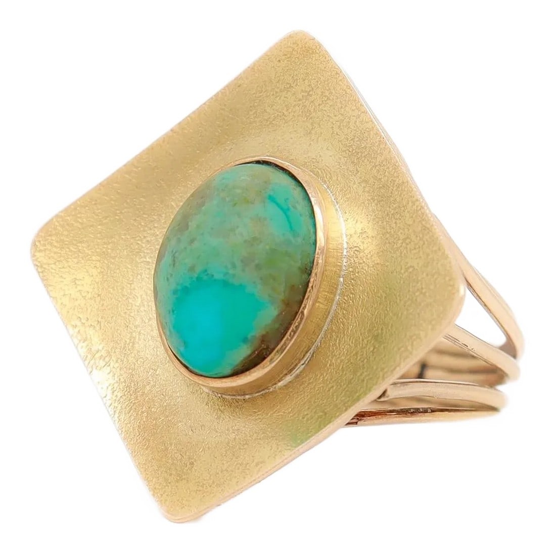 14k Gold & Turquoise Cabochon Mid-Century Modern Cocktail Ring (1 of 9)