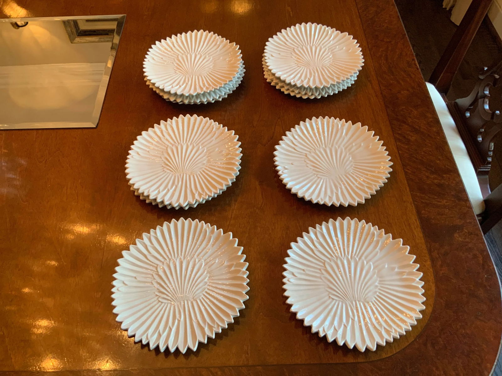 1970s Italian Majolica White Shell Design Scalloped Edged Salad / Dessert or Appetizer Plates- Set o - 6