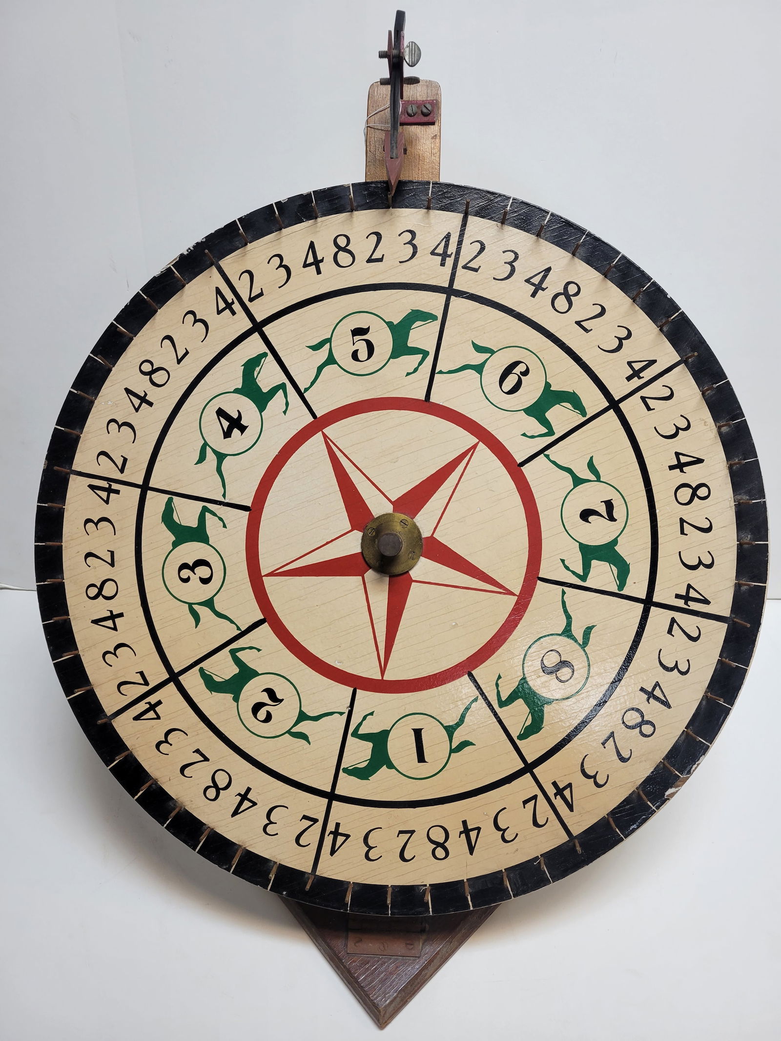 Vintage Circa 1950's Horse Race Themed Carnival Wheel With Stand and Flapper - 2