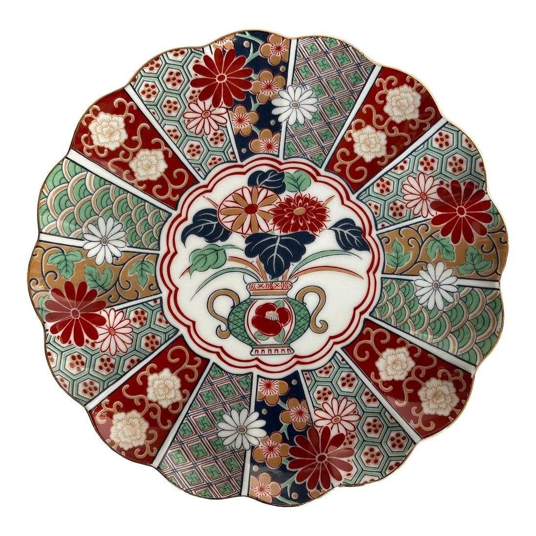 Late 20th Century Signed Japanese Imari Scalloped Plate With Floral Design (1 of 12)