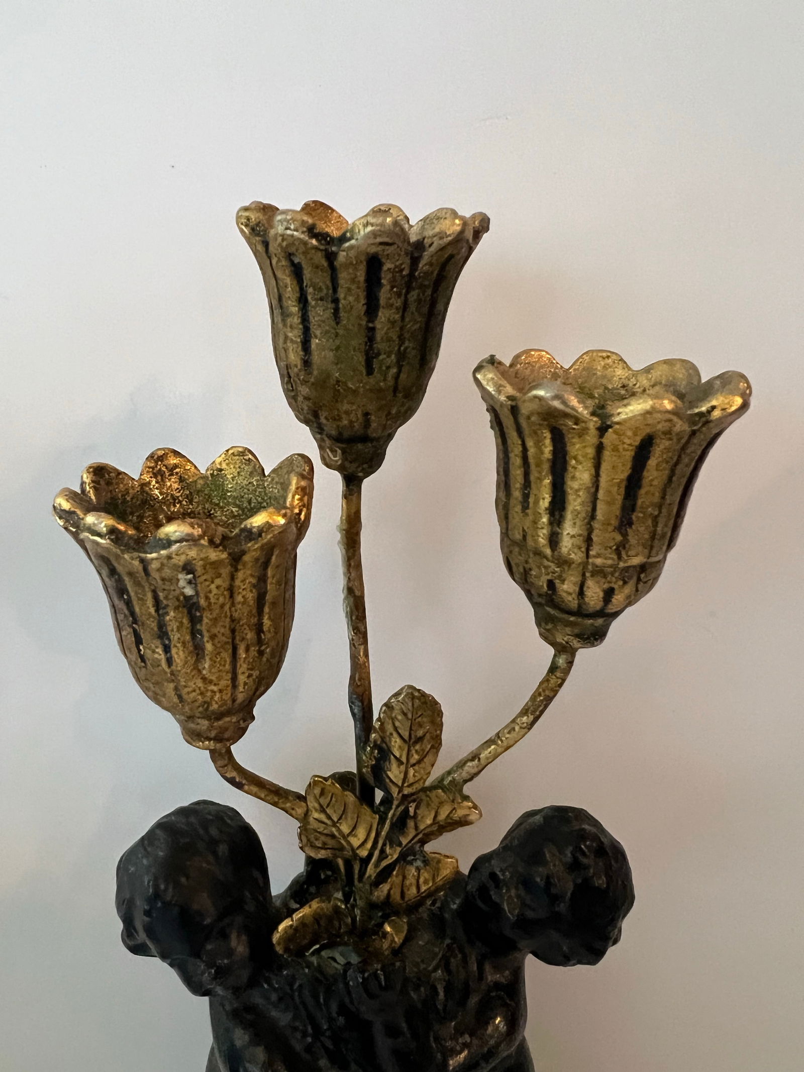Antique French Bronze Cherub Candle Sticks- Set of 2 - 4