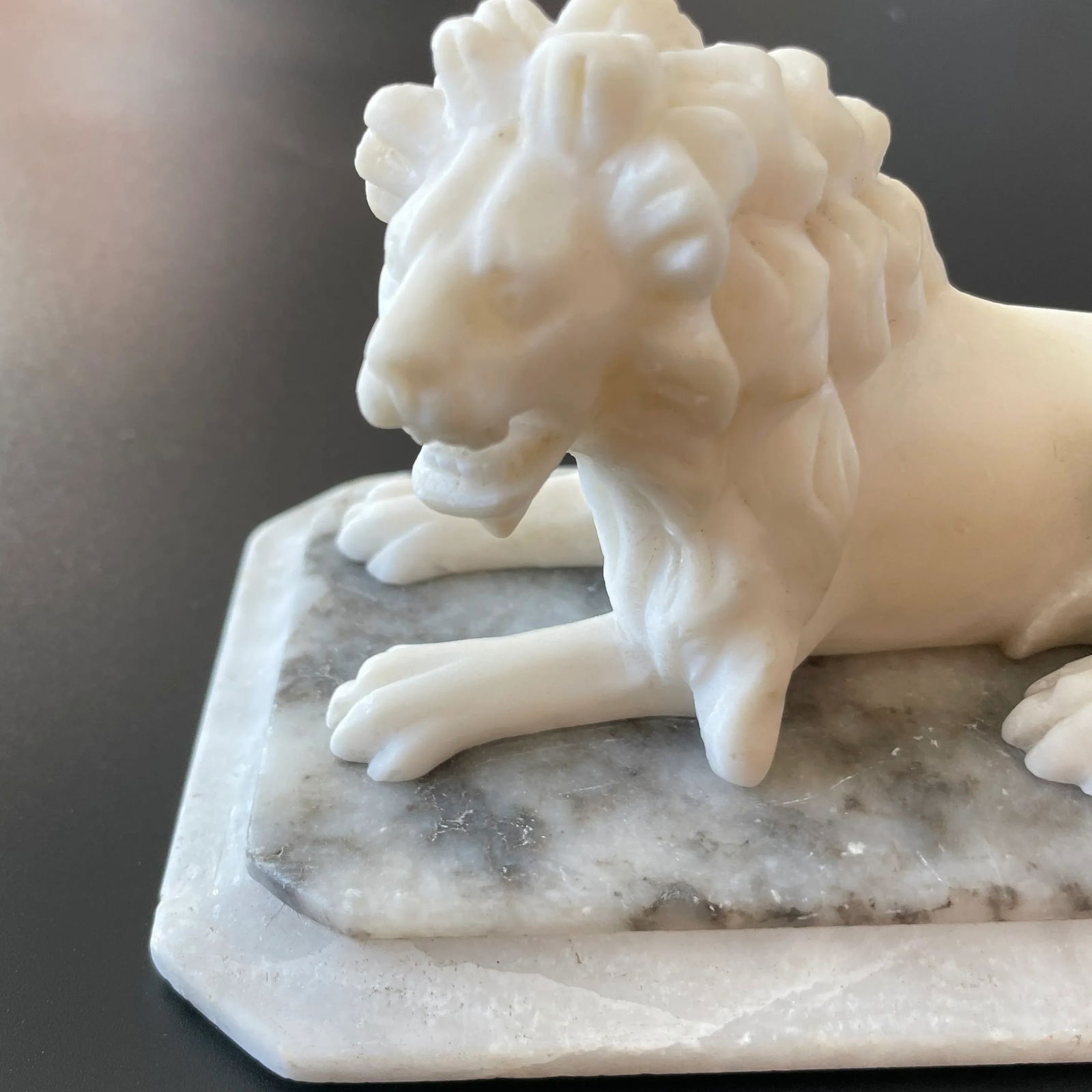 Mid 19th Century Victorian Grand Tour Carved Lion Marble Desk Paperweight - 7