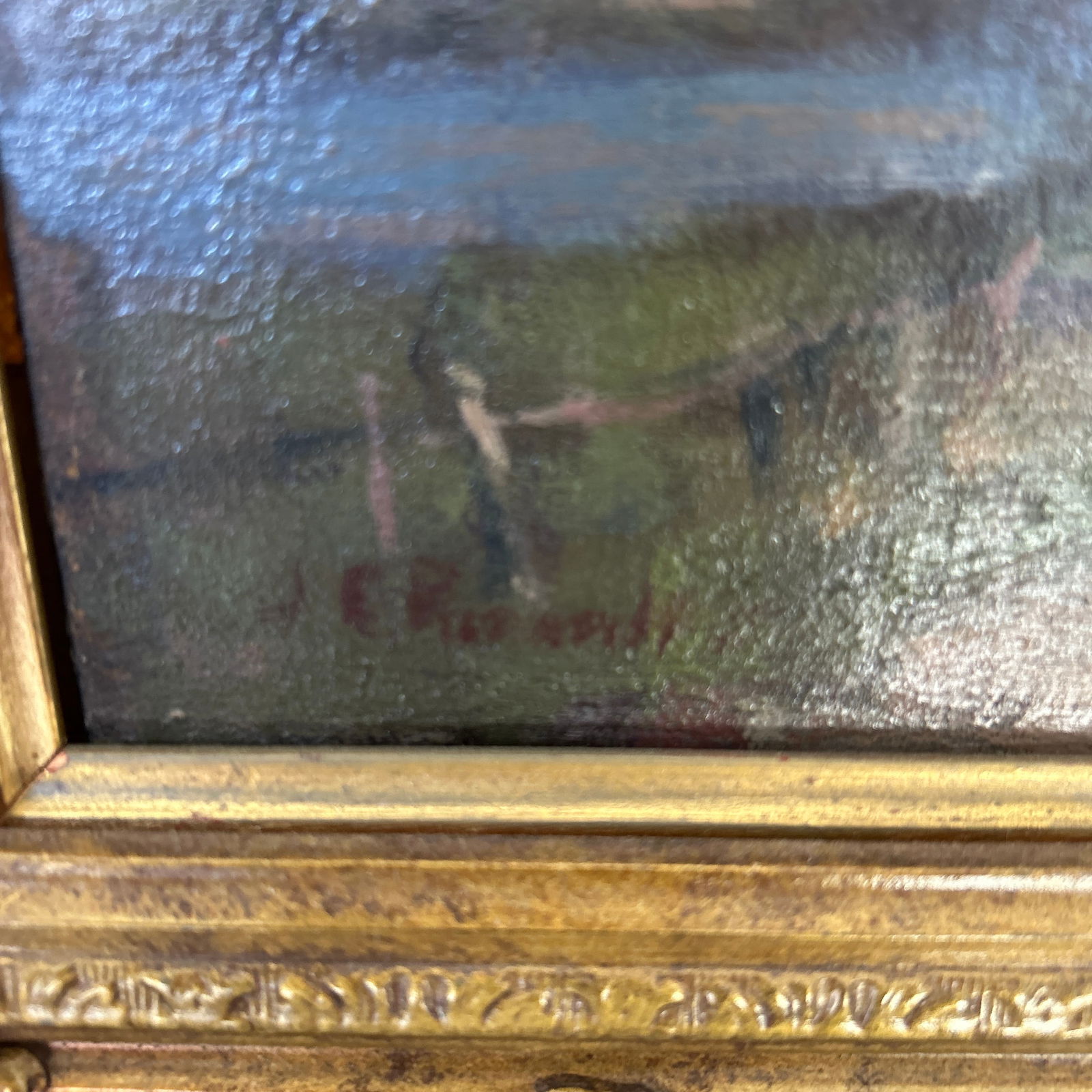 Oil on Canvas Painting in Classic Gilt Frame Signed - 3