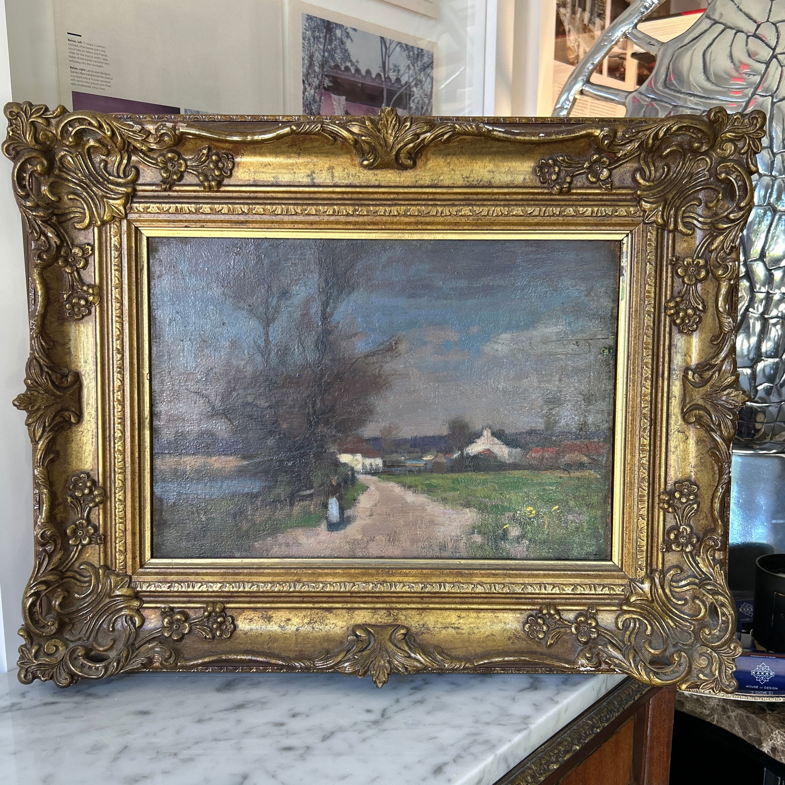 Oil on Canvas Painting in Classic Gilt Frame Signed - 7