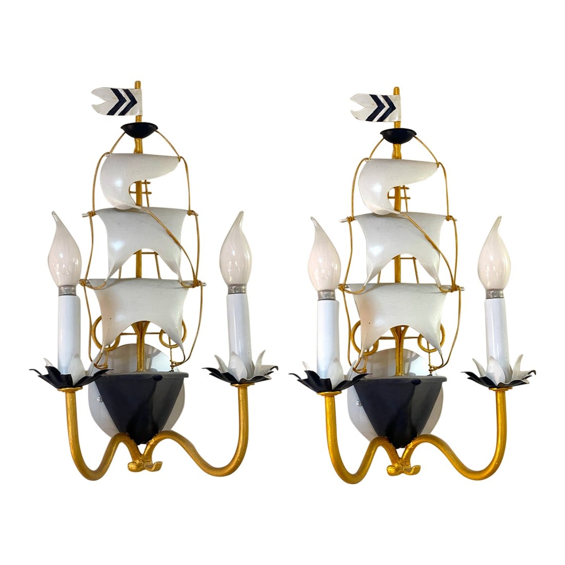 Pair of 1990s Nautical Metal Sconces (1 of 3)