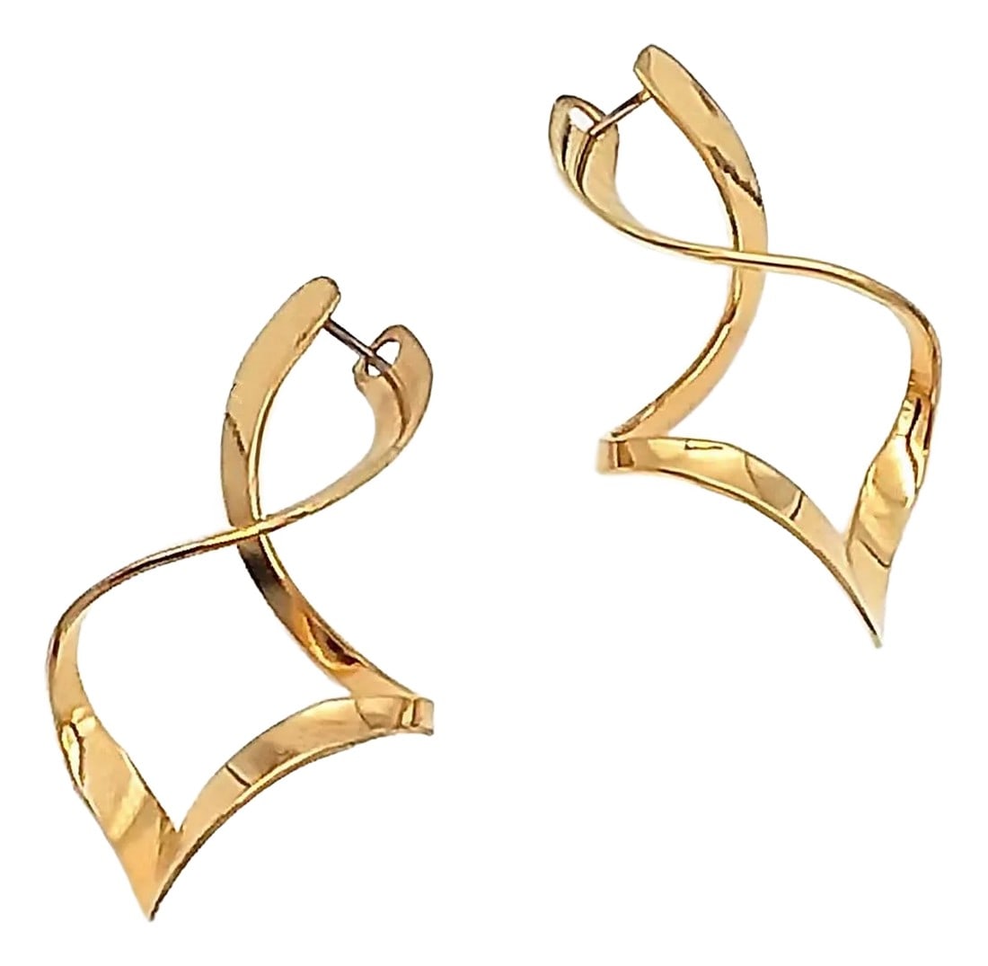 Modernist Gold Dangles, Original Hammer Formed Gerhard Herbst Studio Earrings - 2 Pieces (1 of 4)