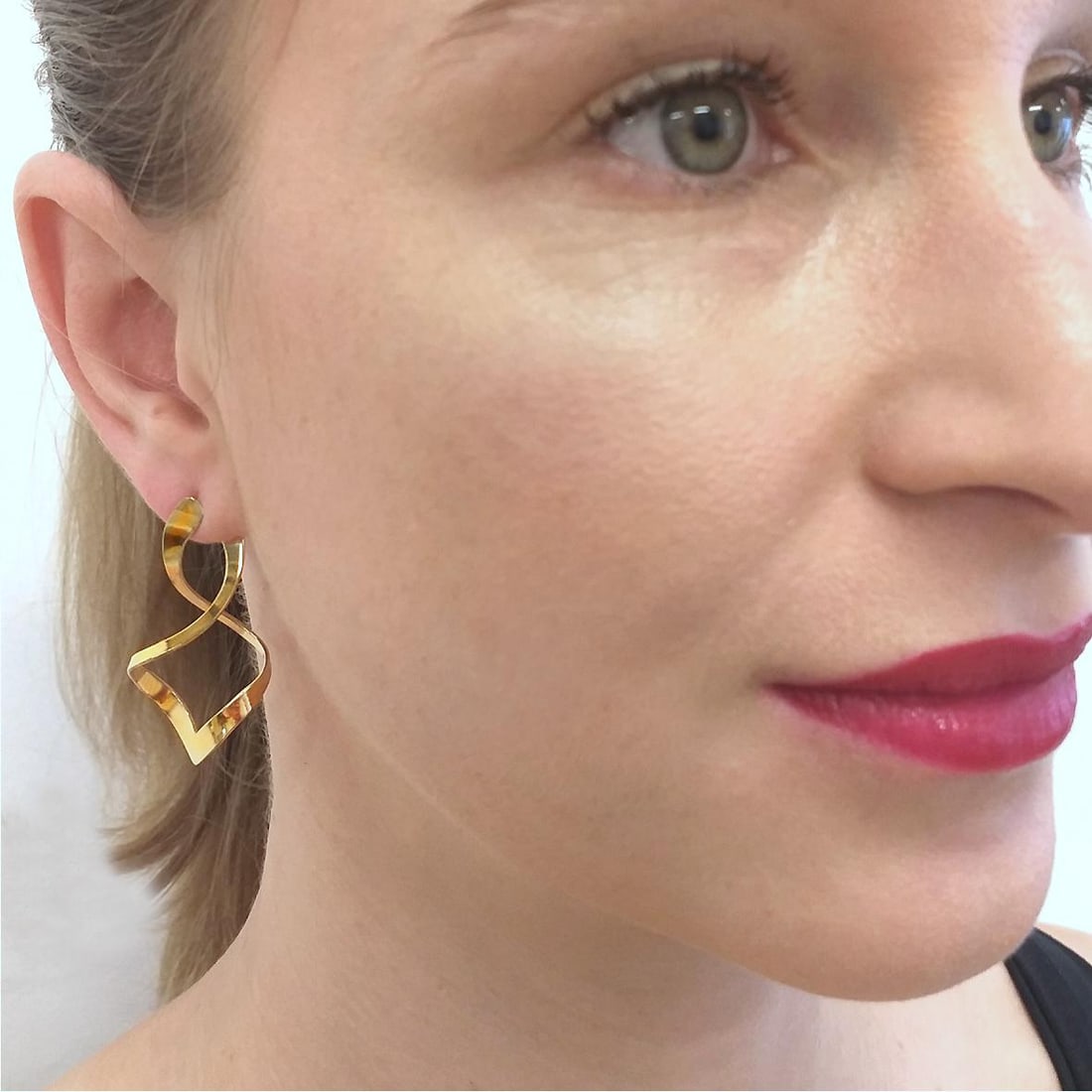 Modernist Gold Dangles, Original Hammer Formed Gerhard Herbst Studio Earrings - 2 Pieces - 2