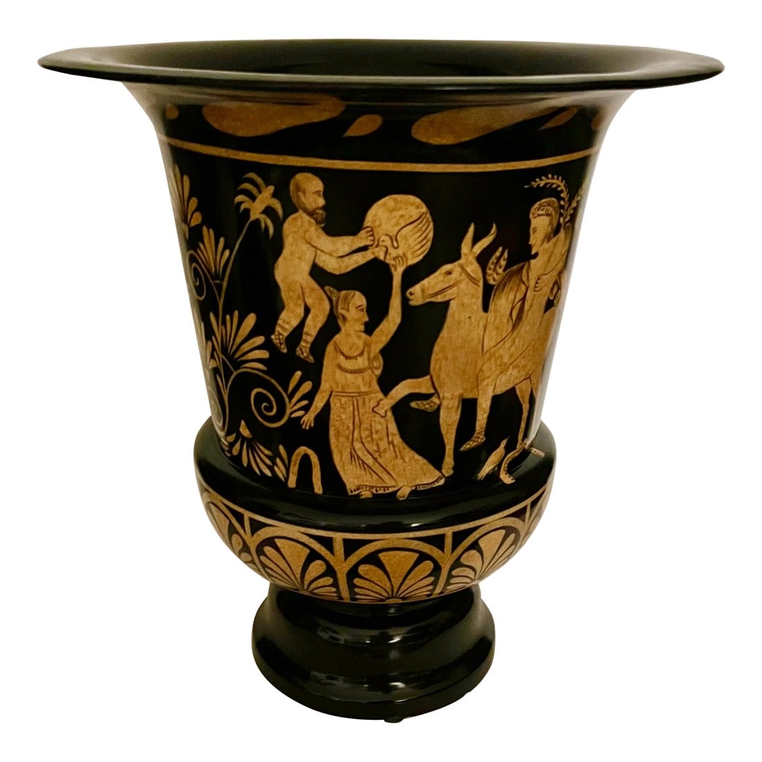Late 20th Century Maitland-Smith XL Urn: Maitland - Smith Grecian Style Hand Painted Urn in Black and Gold. A very substantial piece that Stands 14" Tall; is 12.5" Wide at the Rim and Weighs 10.55 Pounds. Condition: Original Condition Unalte