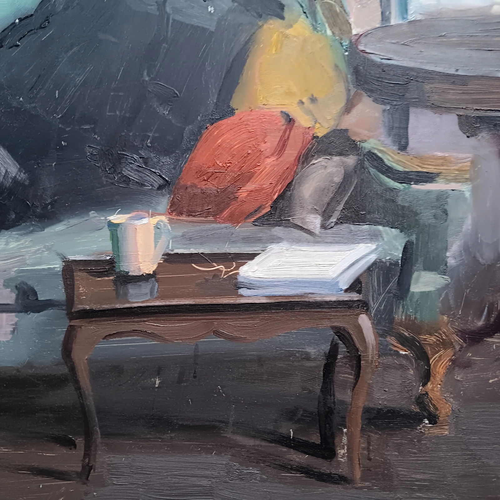 Nude on a Green Couch Original Oil Painting by David Beynon Pena - 4