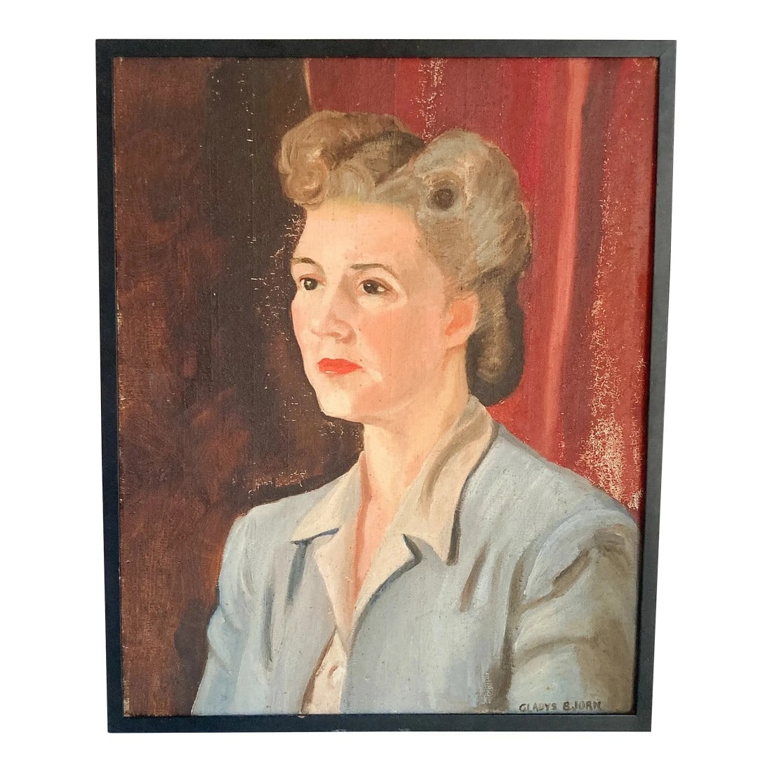 Signed Woman Portrait Painting, Original 1940's Female Portrait Painting by Gladys Bjorn, Vintage Ar (1 of 10)