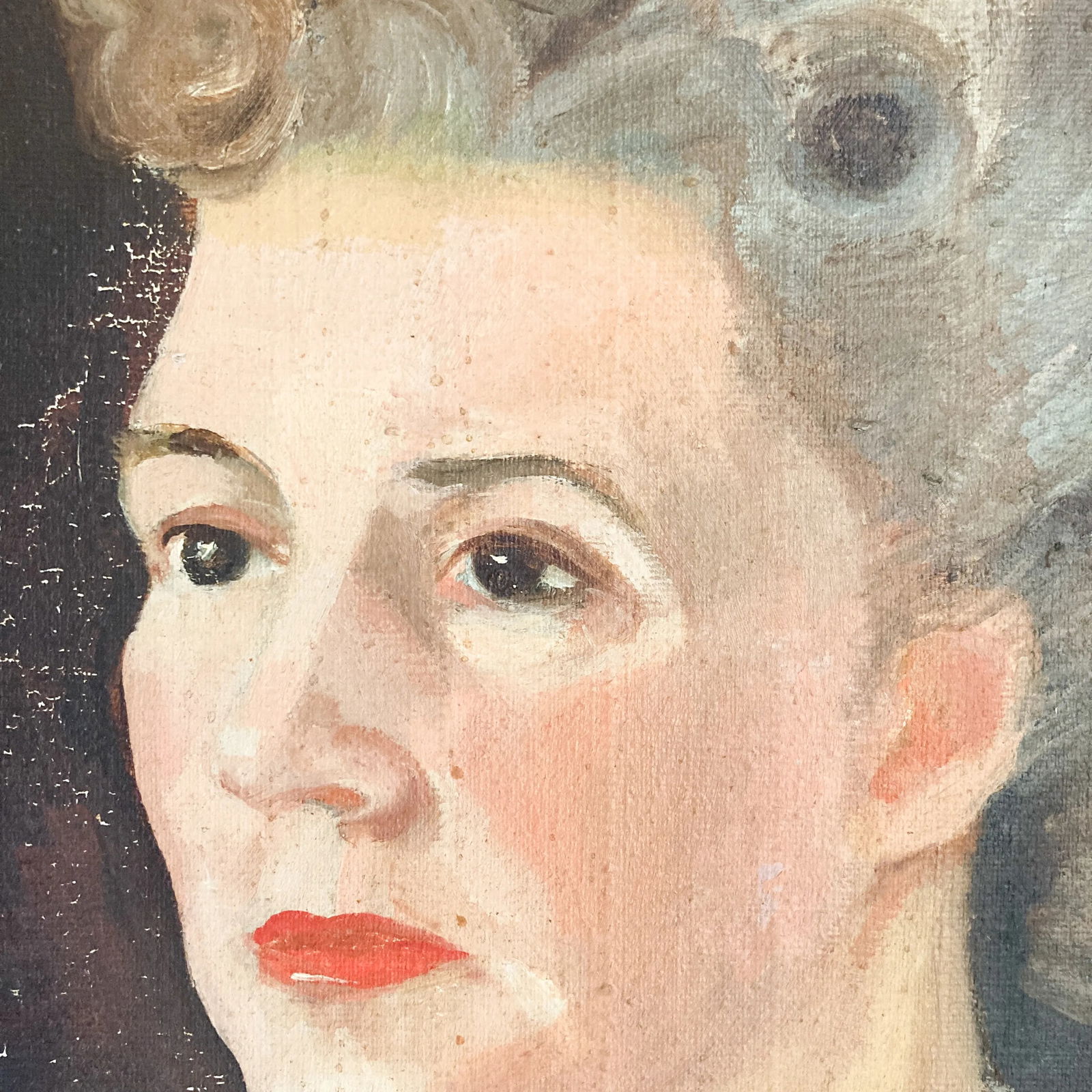 Signed Woman Portrait Painting, Original 1940's Female Portrait Painting by Gladys Bjorn, Vintage Ar - 2