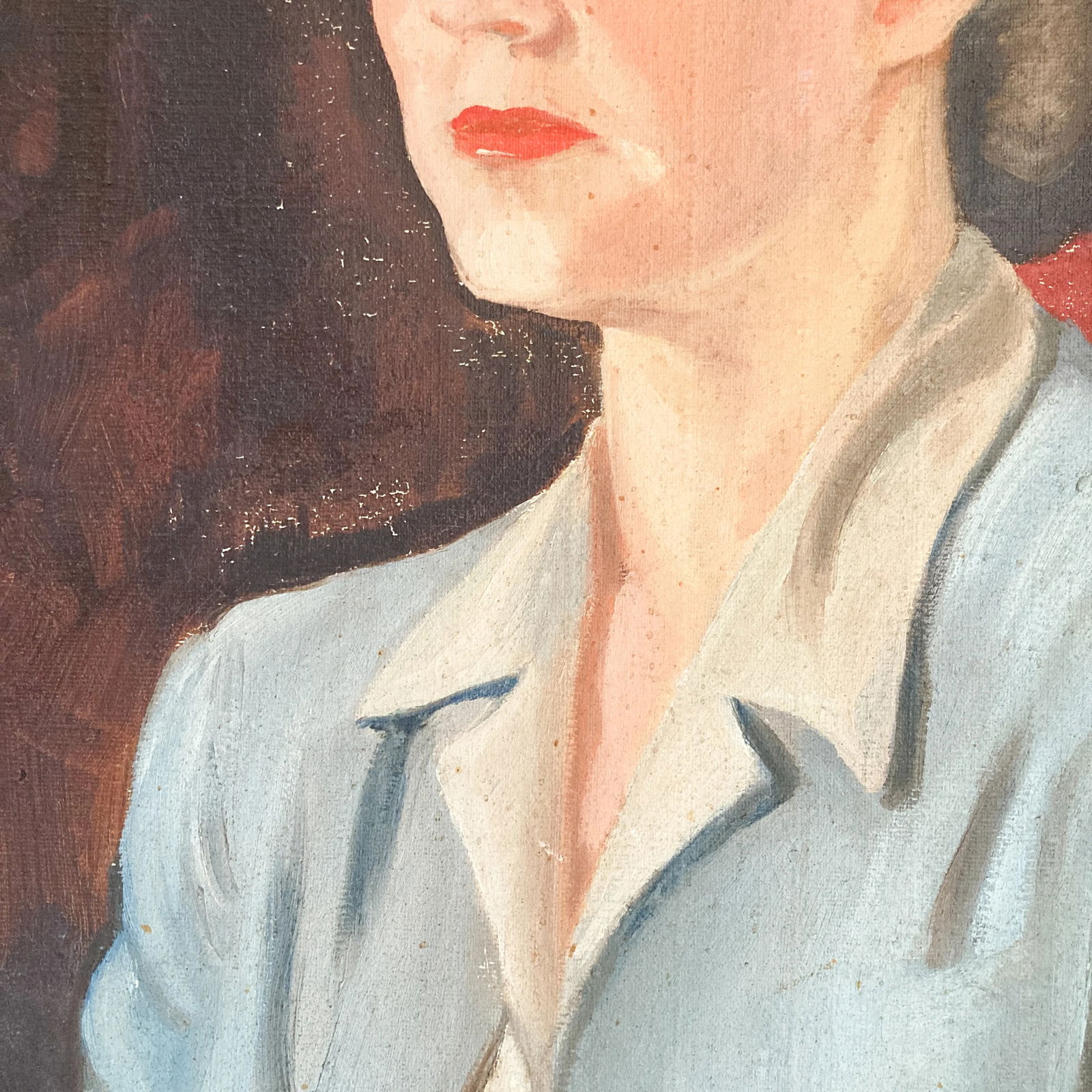 Signed Woman Portrait Painting, Original 1940's Female Portrait Painting by Gladys Bjorn, Vintage Ar - 4