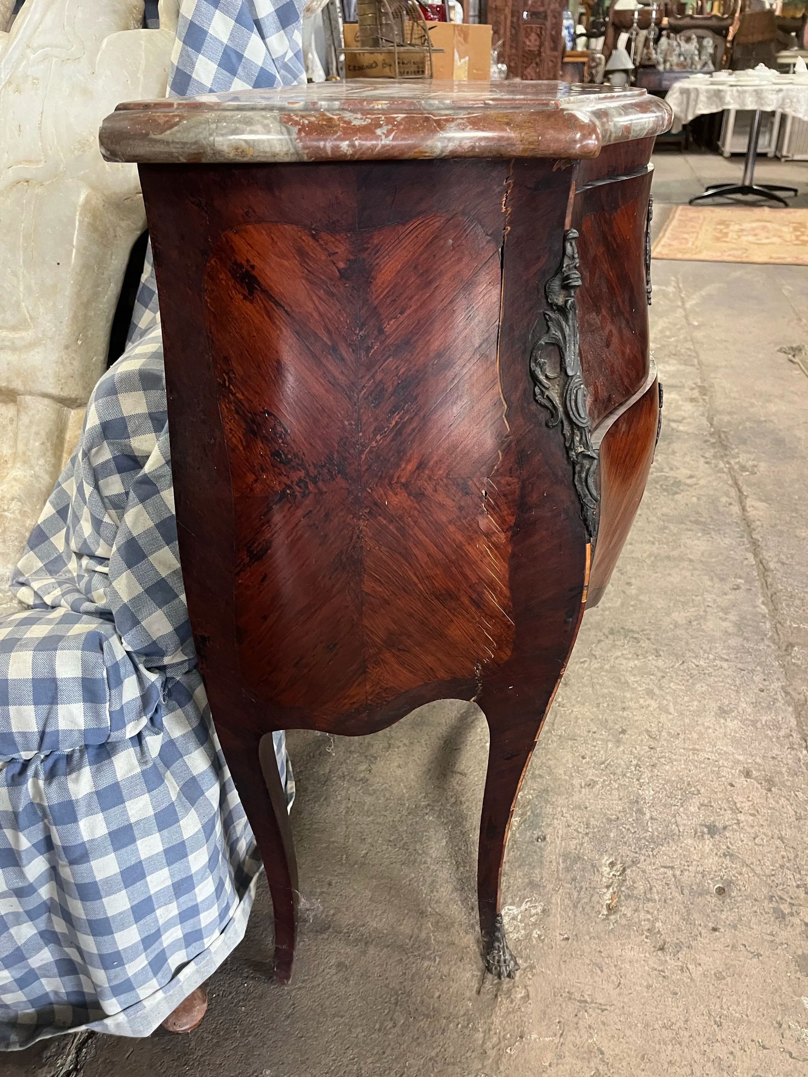 Mid 19th Century Antique French Rouge Marble Top Commode Nightstand - 11