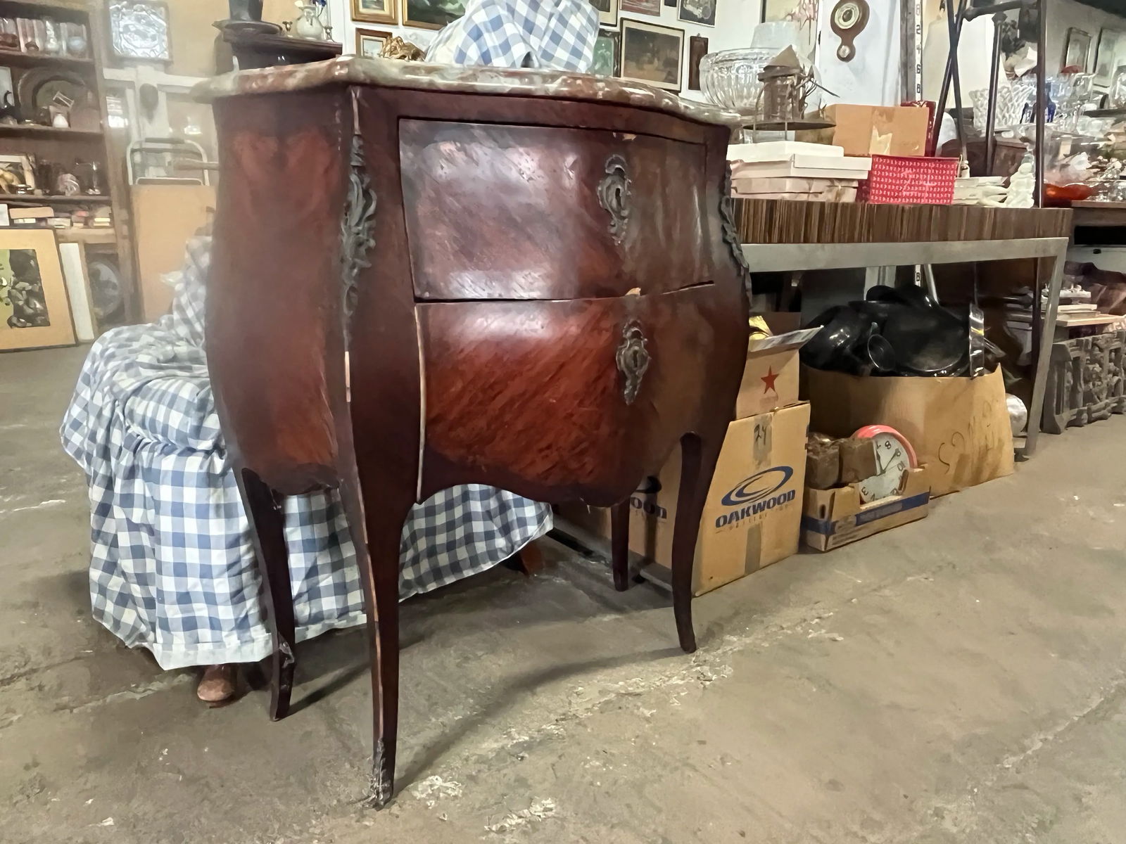 Mid 19th Century Antique French Rouge Marble Top Commode Nightstand - 2