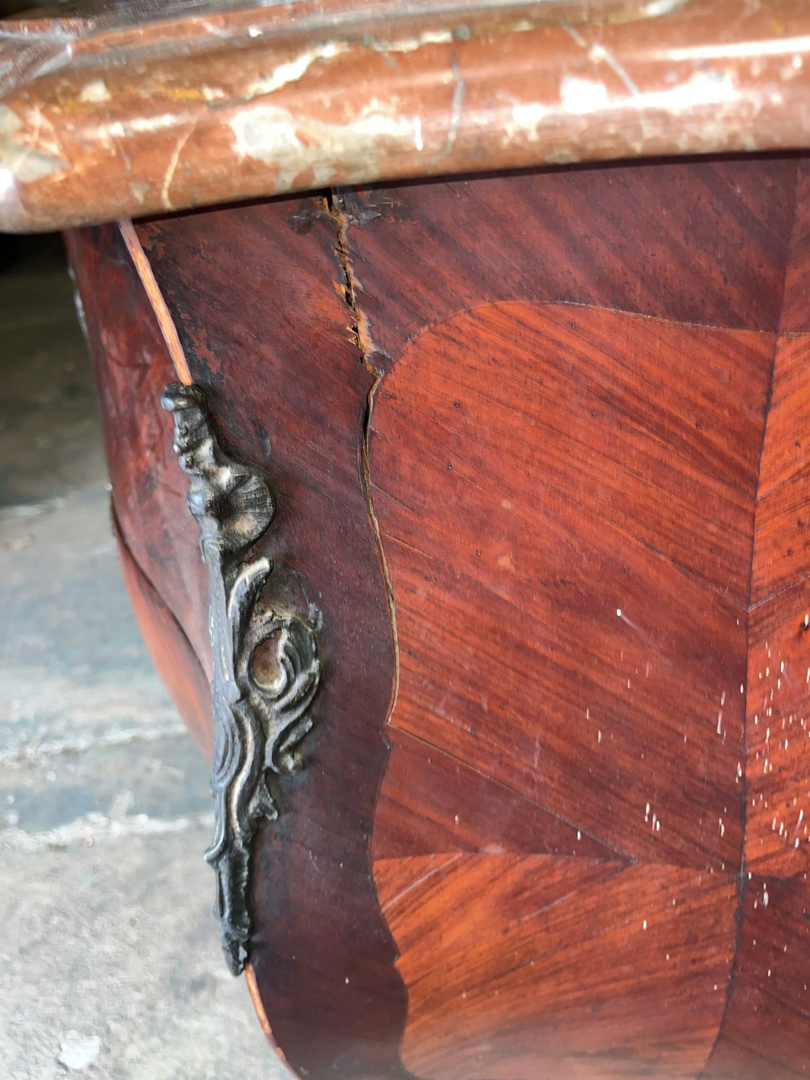 Mid 19th Century Antique French Rouge Marble Top Commode Nightstand - 3