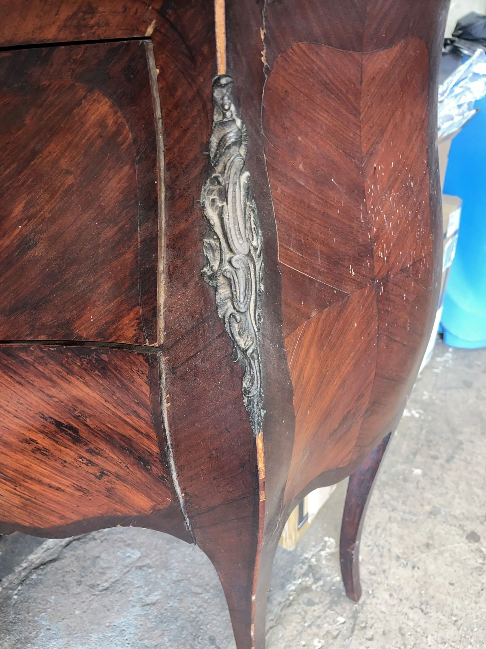 Mid 19th Century Antique French Rouge Marble Top Commode Nightstand - 7