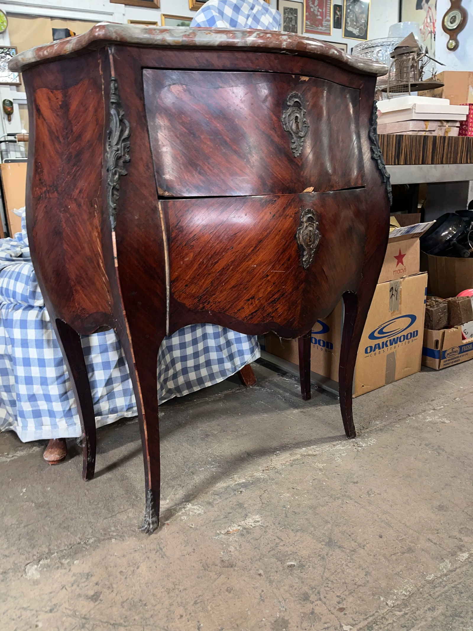 Mid 19th Century Antique French Rouge Marble Top Commode Nightstand - 8