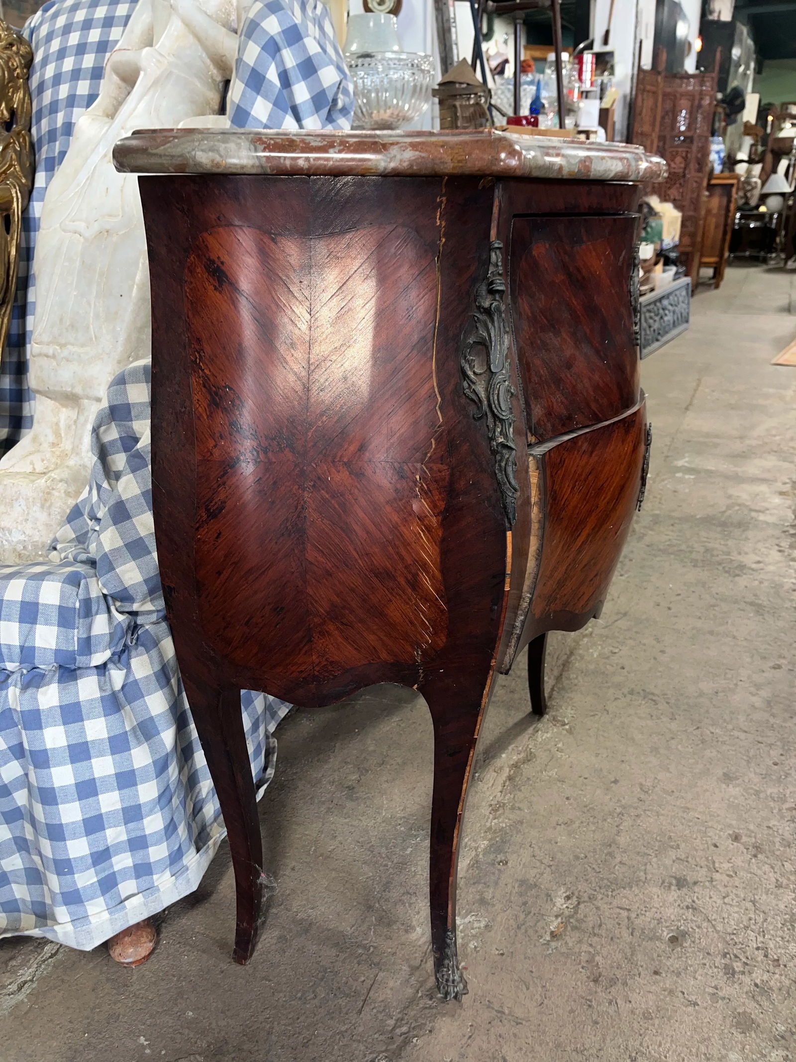 Mid 19th Century Antique French Rouge Marble Top Commode Nightstand - 9