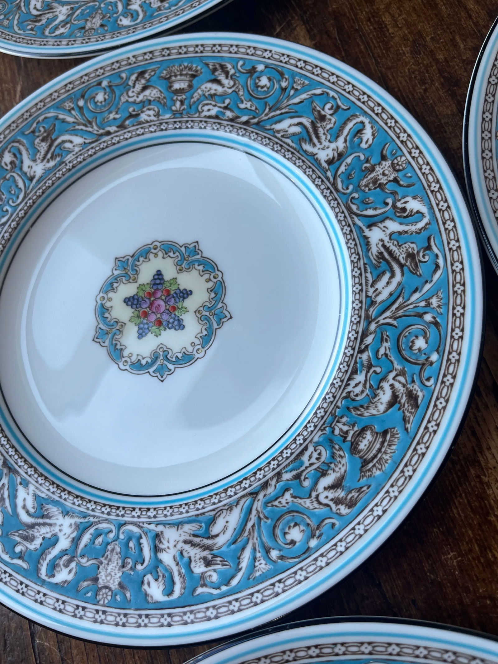 Wedgwood England Florentine Turquoise Salad Plates- Set of 9 - 10