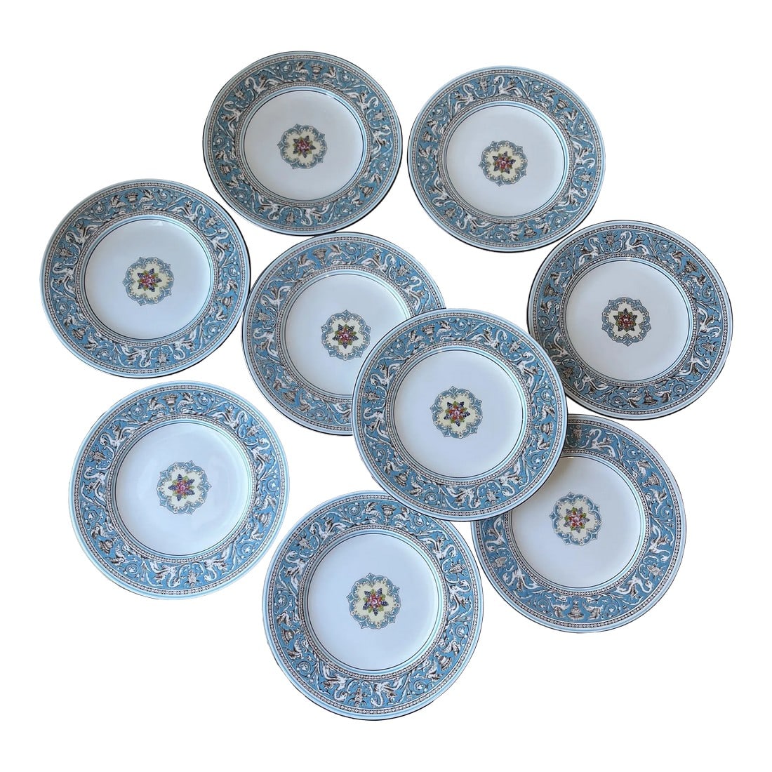 Wedgwood England Florentine Turquoise Salad Plates- Set of 9 (1 of 12)