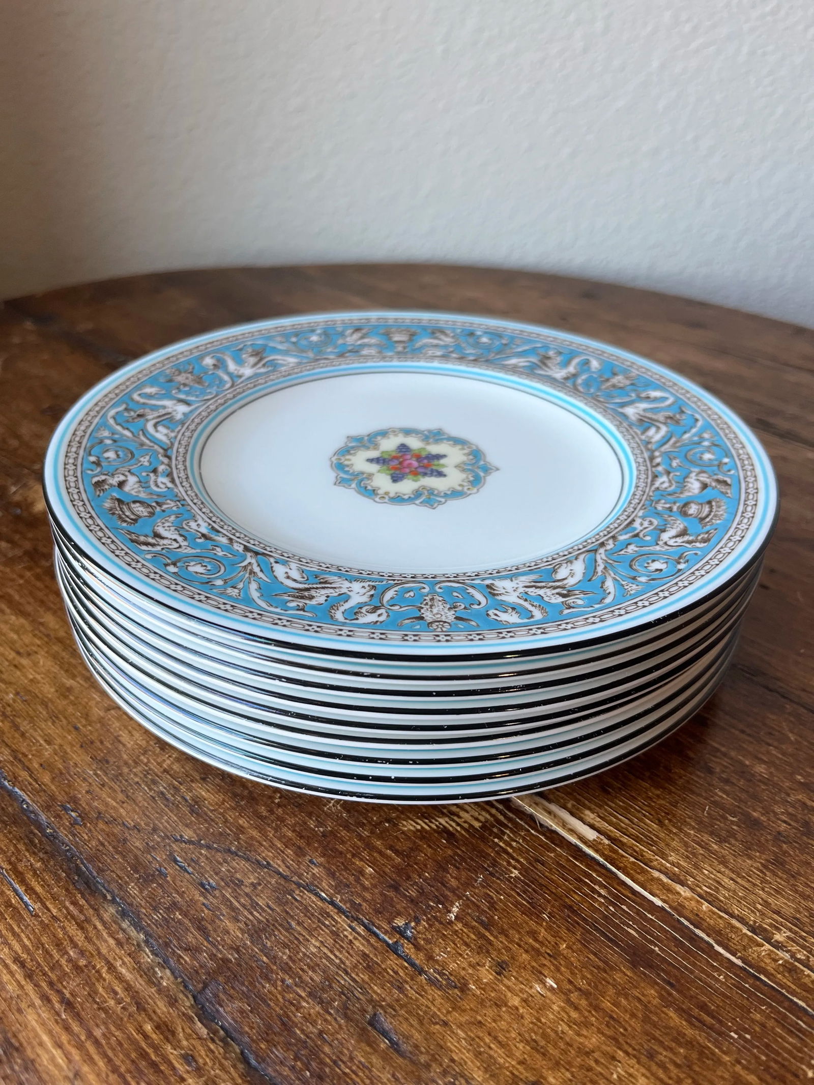 Wedgwood England Florentine Turquoise Salad Plates- Set of 9 - 5
