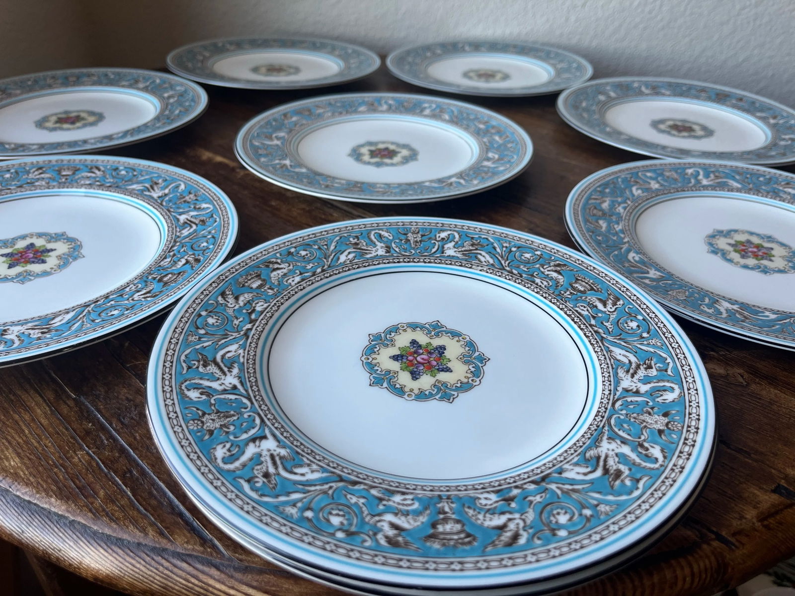 Wedgwood England Florentine Turquoise Salad Plates- Set of 9 - 7