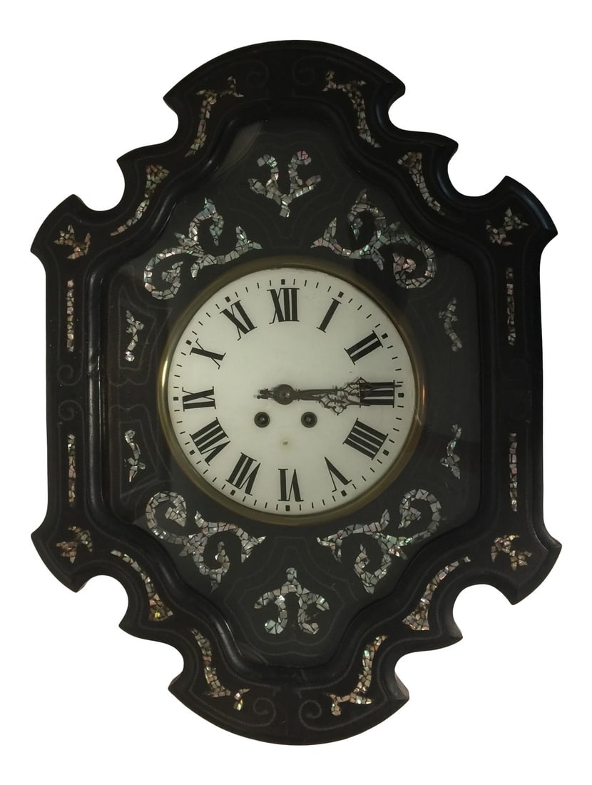 Napoleon III Ebony and Mother of Pearl Inlay Wall Clock (1 of 11)