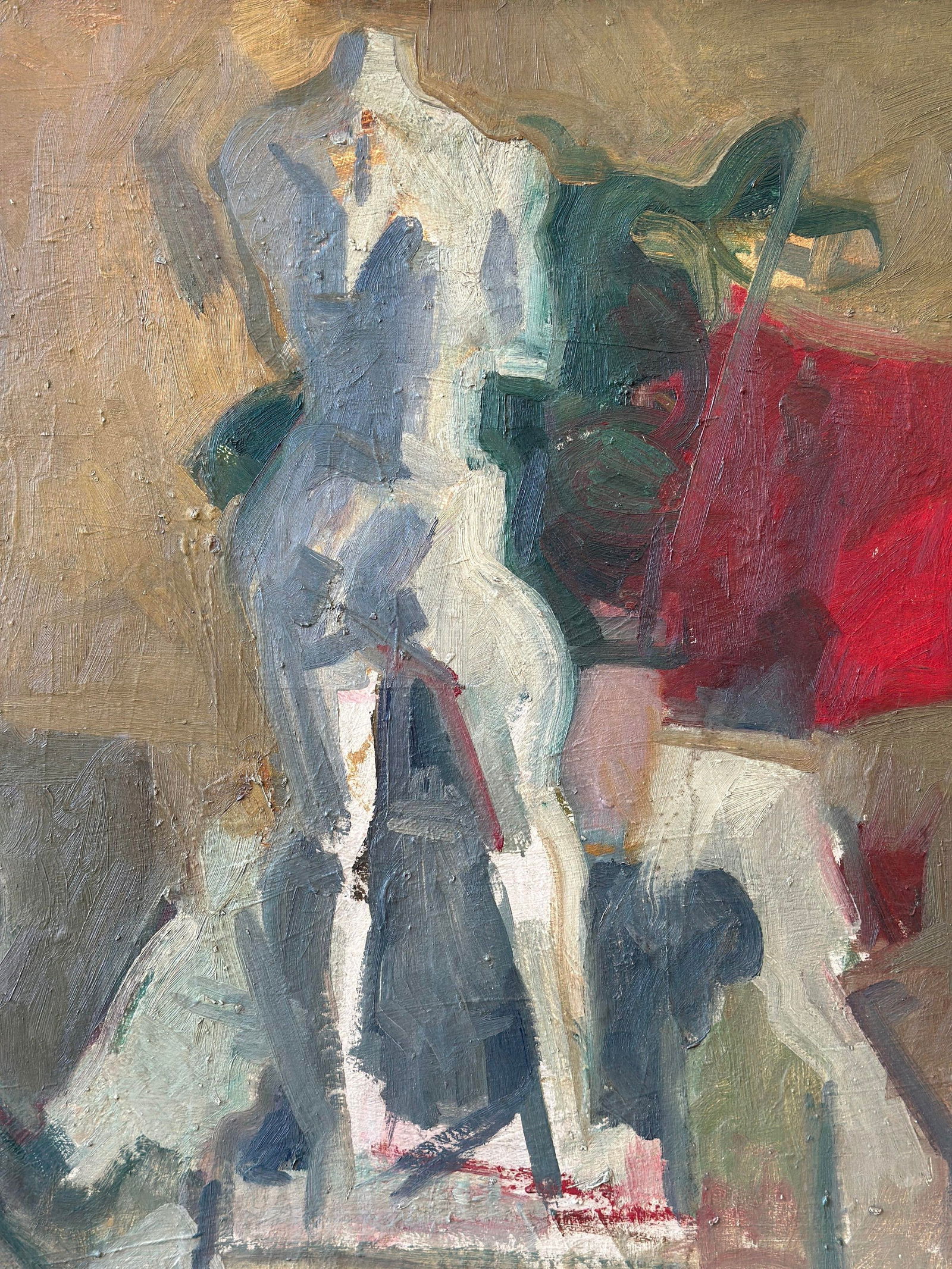 Vintage Large-Scale Still Life Painting on Canvas With Nude Sculpture, Circa 1960s - 6